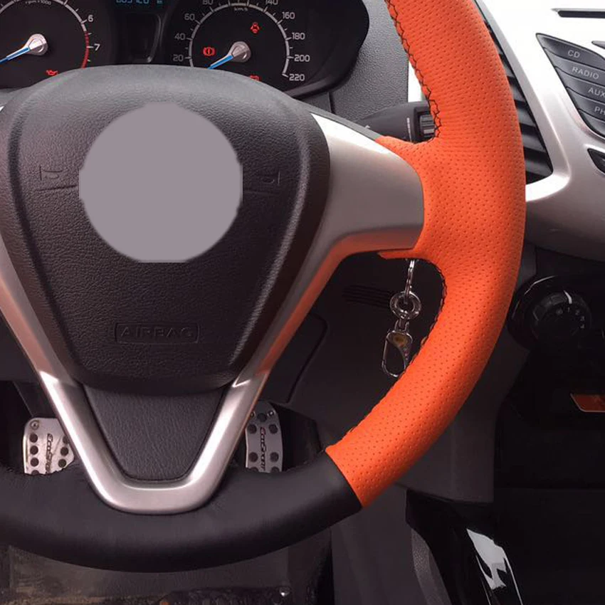 Черные кожаные оранжевые кожаные автомобильные чехлы на руль для Ford Fiesta 2008-2013 Ecosport 2013- автомобильные чехлы на руль