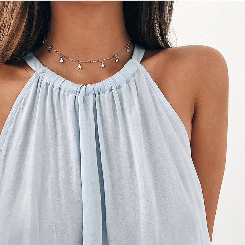 Boho Chocker Gold Color Chain Tassel Star Choker Necklace for Women necklaces & pendants collar gargantilha collier femme