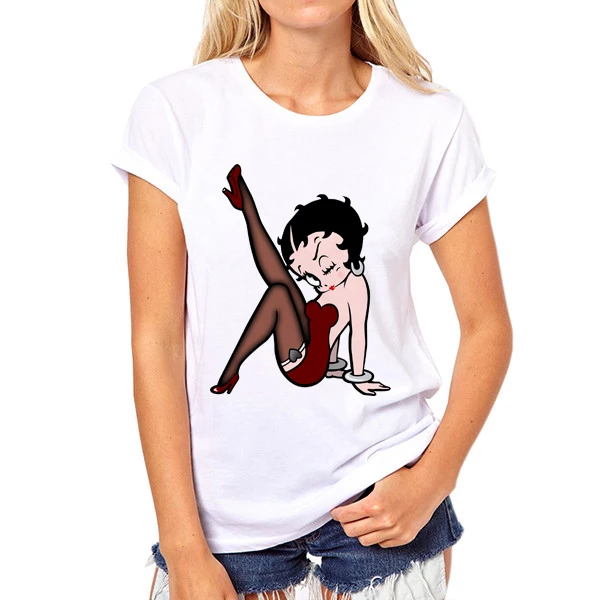 Женская футболка betty boop с круглым вырезом, Повседневная футболка, топы, футболки, Camisa, короткий рукав,, летние футболки, панк, принцесса, футболка, S-17