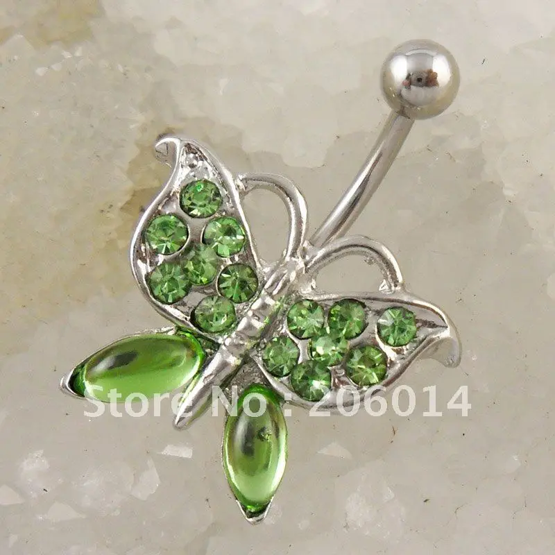 5pcs/lot Wholesale Butterfly in Green Color Navel Ring Belly Ring Body