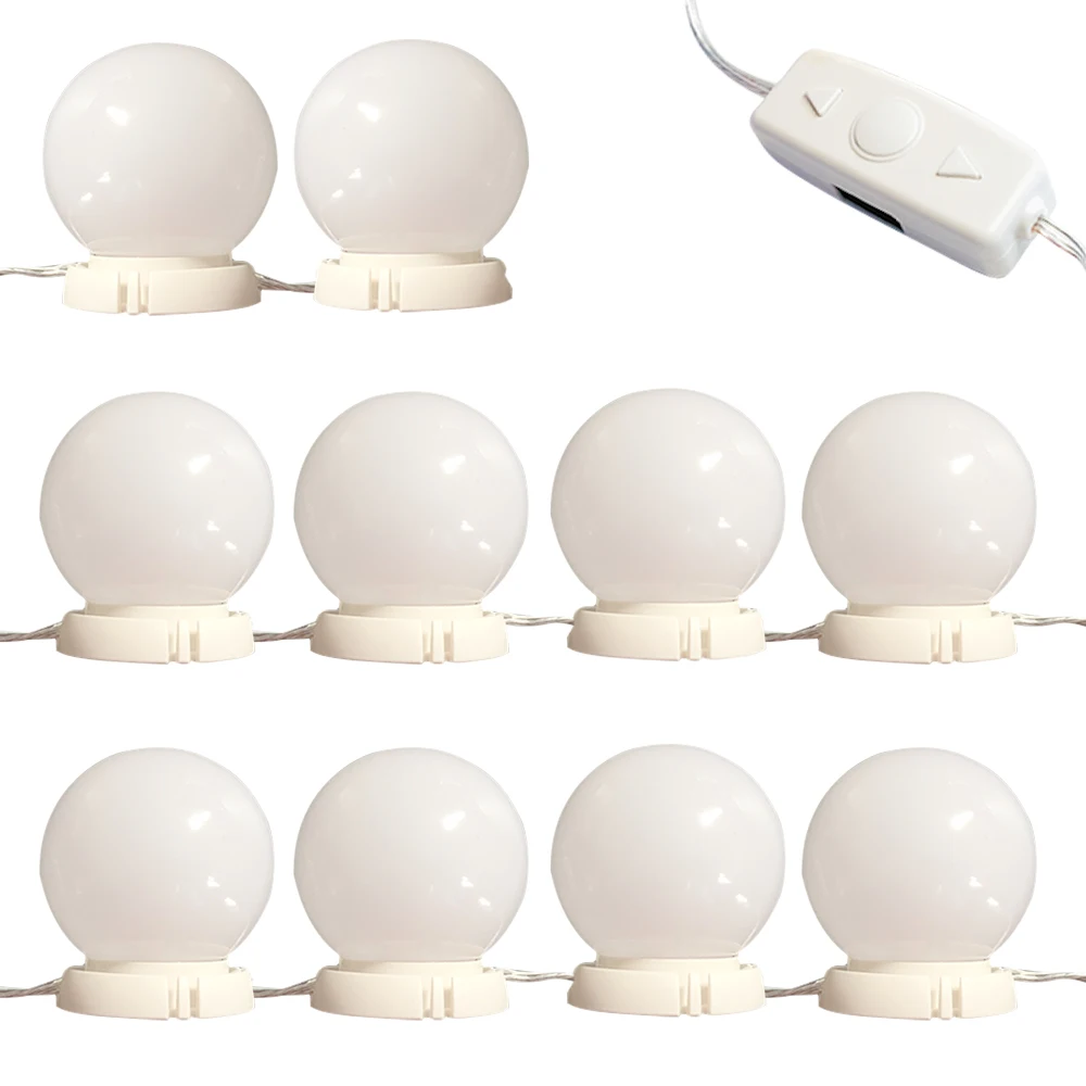 

Makeup Mirror Vanity 10 LEDs Light Bulbs Kit USB Charging Port Cosmetic Lighted Make up Mirrors Bulb Adjustable Brightness Light