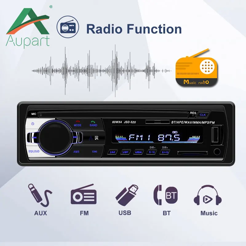 

autoradio 1 din car estereo para carro car radio bluetooth jsd 520 oto teypleri aux in usb radio tuner oto teypleri aux 12V