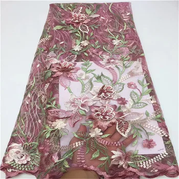 

High Quality Embroidery Design African French Lace Fabric With Stone African Tulle Lace Embroidery 3D Flower Lace Fabric