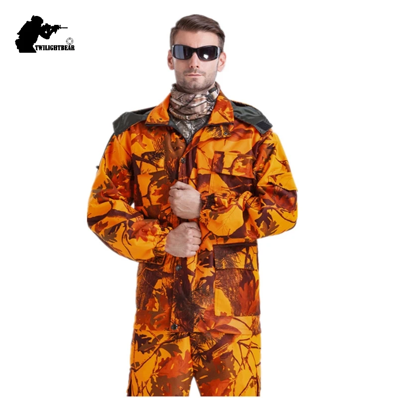 

MULTICAM Uniform Bionic Camouflage Tactical Suits Orange Slim Fat Camo Sniper Suit Hunting Waterproof Clothing L~4XL CF121