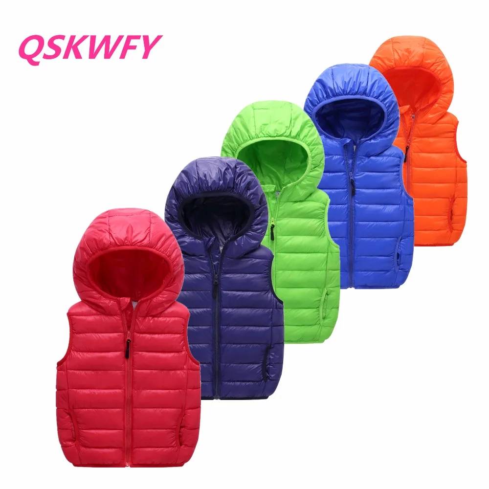 

2019 Winter Simple Casual Sports Vests & Waistcoats Children White Duck Down Waistcoats Boys Casual Hooded Vest Girls