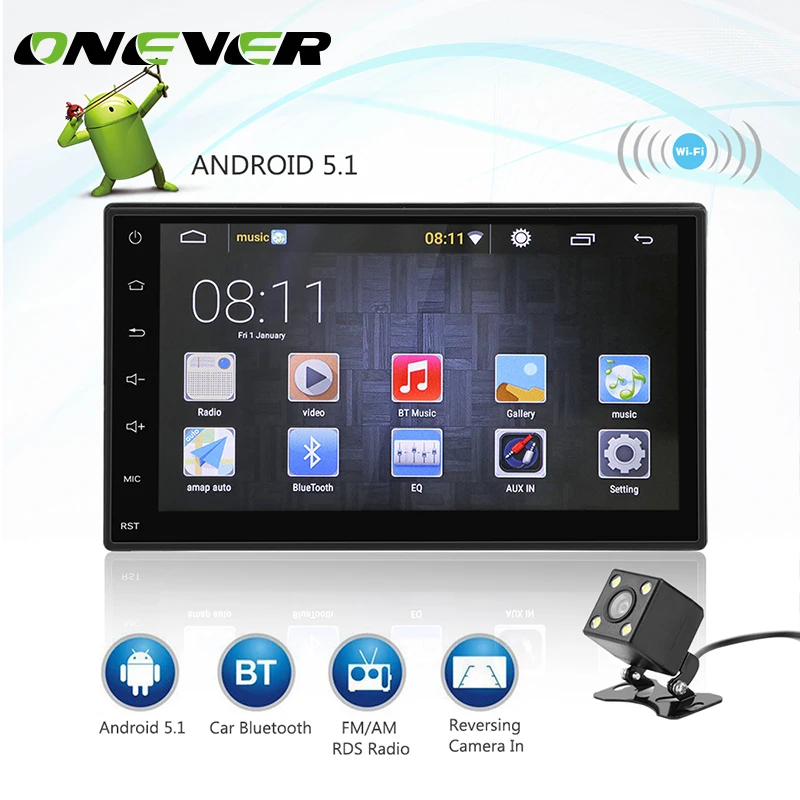 

Onever 2 DIN Android 5.1 Autoradio Bluetooth 1080P Car Android GPS Navigation Player Car Stereo MP5 Touch Screen Support 3G WIFI