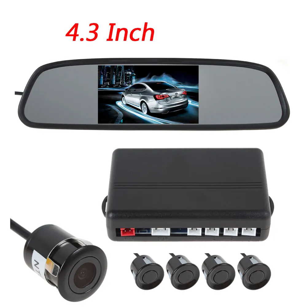 

Reversing Radar System Contain 4.3 Inch Digital TFT LCD 640 x 240 Screen Car Rear View Mirror Monitor + 4 Parking Sensors