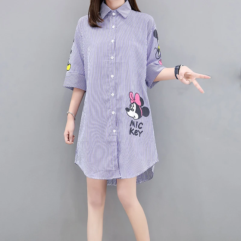 

2019 Spring Autumn New Mickey Minnie Character Print Blouse Women Long Style Tops Female Loose Cartoon Shirts blusa feminina