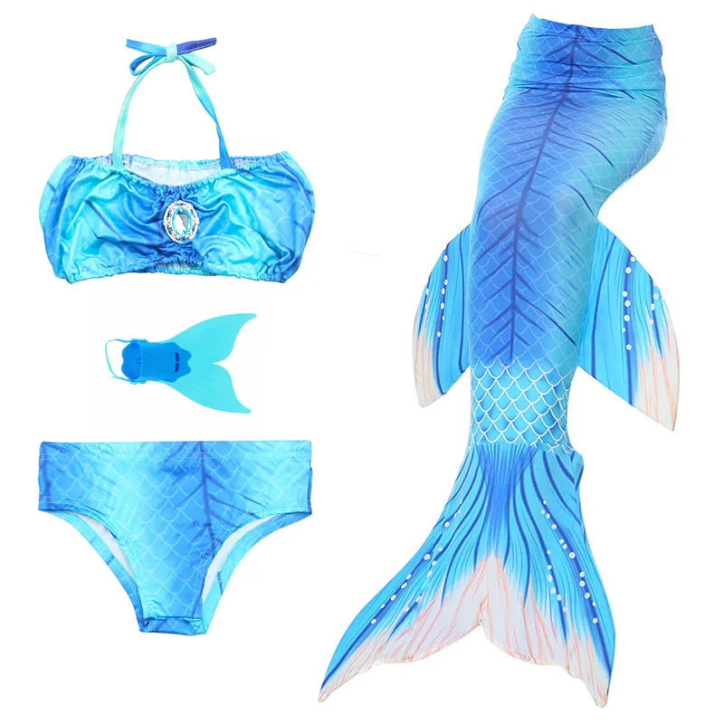 4pcs swimsuit Новые девушки для плавания детей Русалка Моноласты, хвосты для купания Fin Русалочка платье принцессы для косплея Костюм Русалки водонепроницаемая сумка для сотового телефона - Цвет: 4pcs swimsuit