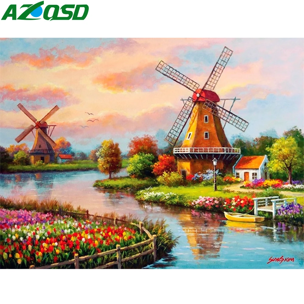 AZQSD алмазов картина пейзаж Полный Круглый Алмазная мозаика вышивки крестом