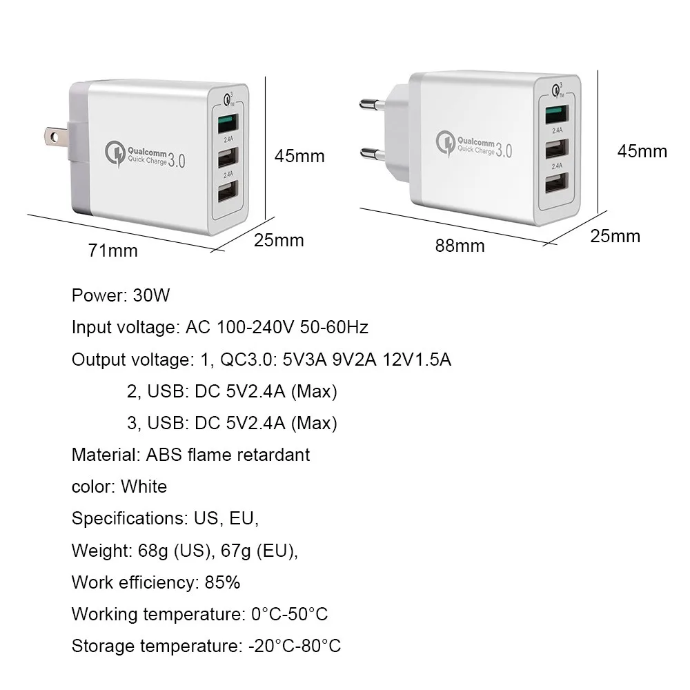 KingFriend мобильный быстрое Зарядное устройство 3,0 QC USB 30 Вт Turbo для быстрой зарядки 5V 3A мульти-прежде всего мобильного телефона для iPhone samsung Xiaomi huawei