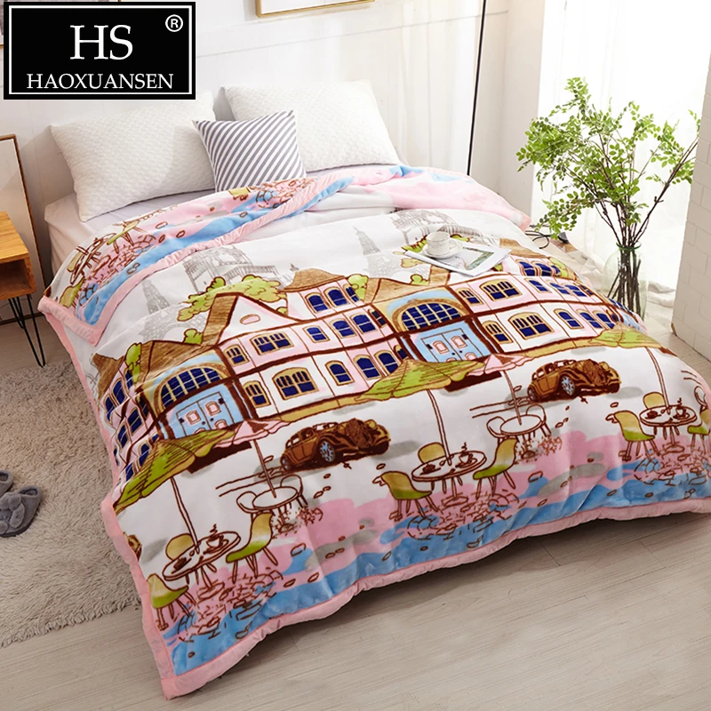 

3.5 Kg Townlet Pattern Cloudy Blanket Double Layer Soft Weighted Blankets Thick Winter Warm Fluffy Adult Bed Cover Queen Size