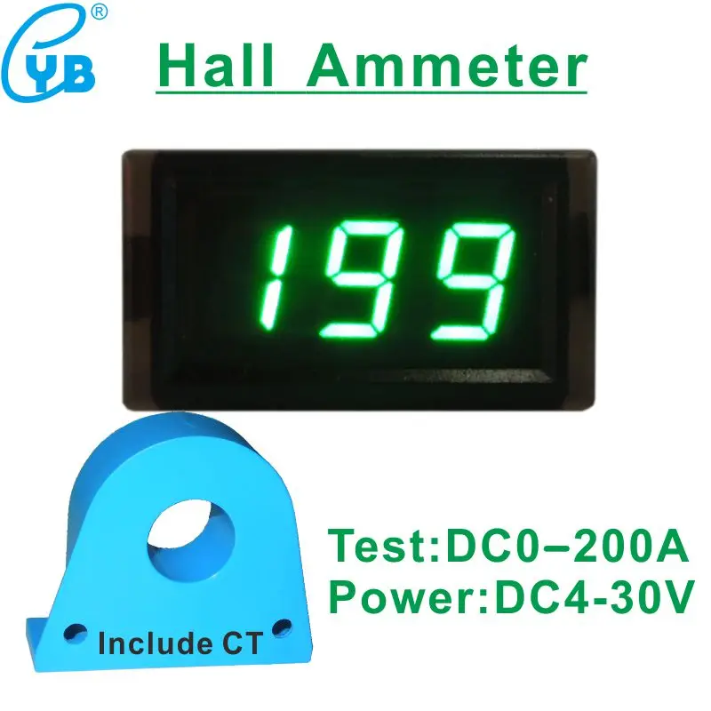 DC 0 200A LED Digital Ammeter with Hall CT Transformer Ampere Meter Amp