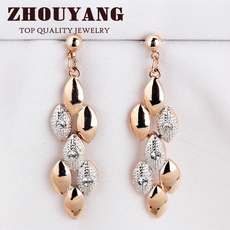 ZHOUYANG Top Quality Lady Style Rose Gold Color Stud Earrings Jewelry Austrian Crystal Wholesale ZYE334
