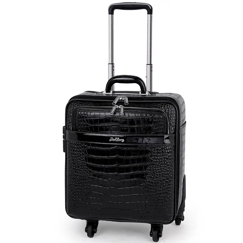 

2019 new 16/20/22 Inch Spinner Suitcase Men Real Cowhide Leather Pattern Trolley Luggage Laptop Draw-bar Box Black Color,