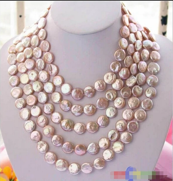 

HOT## Wholesale FREE SHIPPING >>> 100" 14MM PINK COIN FRESHWATER CULTURED PEARL NECKLACE p3687