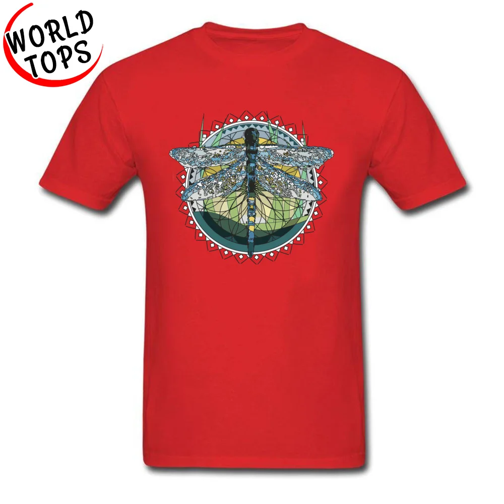 Modern abstract dragonfly 100% Cotton Fabric T-Shirt for Men Tops & Tees Funky Thanksgiving Day O Neck Tee-Shirt Casual Modern abstract dragonfly red