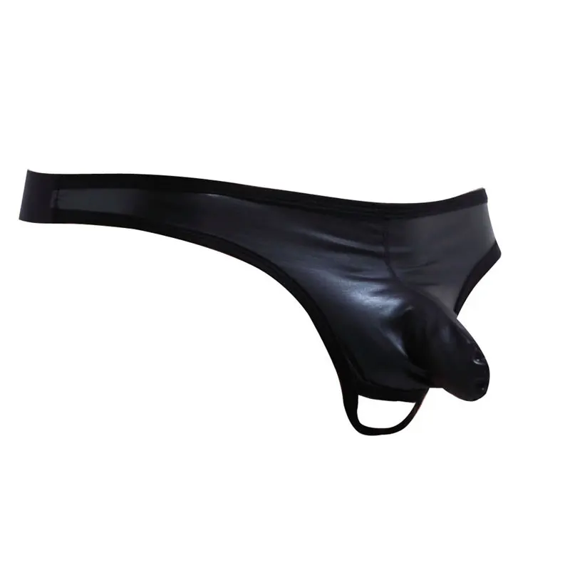 

Men Faux Leather Underwear Cock Ring Open Crotch Sexy G-String U Convex Pouch Brief Cockring Gay Low Rise G-string Plus Size F13