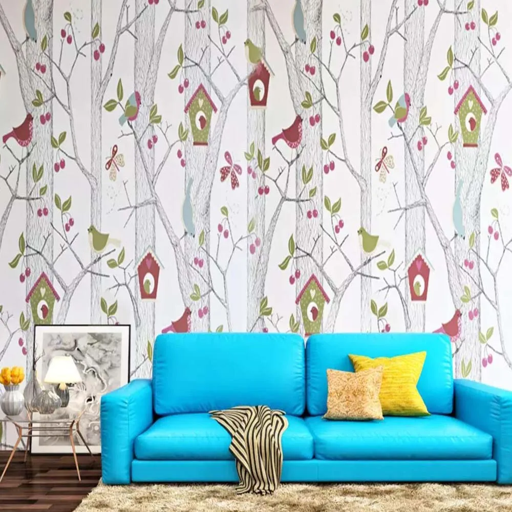 

3D Mural Floral Wallpaper Carton Tree Bird Paper Roll for Living Room Bedroom Home Decor Custom Size Landscape Murals