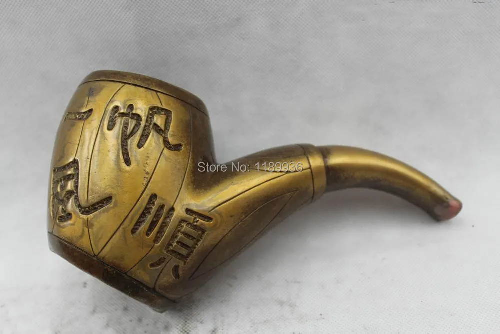 6"Chinese Folk Pure Bronze excellent beautiful plain sailing pipe