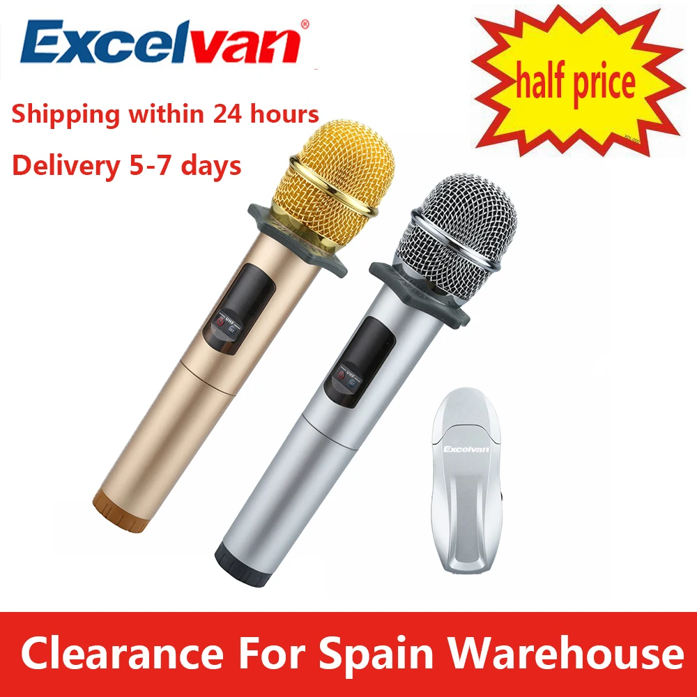 

Excelvan K18U Professional Bluetooth 2 Handheld Microphone UHF Wireless Light weight with Receptor Various Frequency 10 Channel