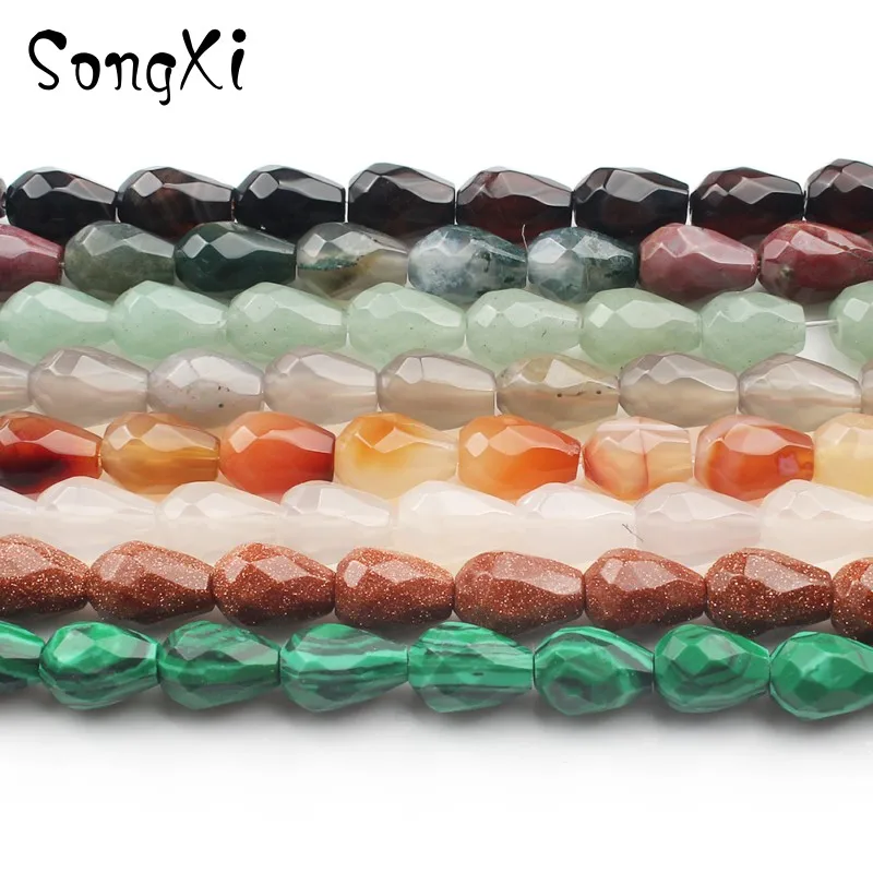 

Faceted Malachite Sandstone Agates Aventurine Natural Teardrop Stone Beads For Jewelry Making DIY Bracelet Necklace 7.5 Inches