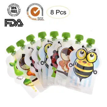 

Baby Food Bag 8 Pcs BPA-Free Reusable Sealed Complementary Food Pouch Storage Bag Homemade Puree Pulp 148ml Double Zipper