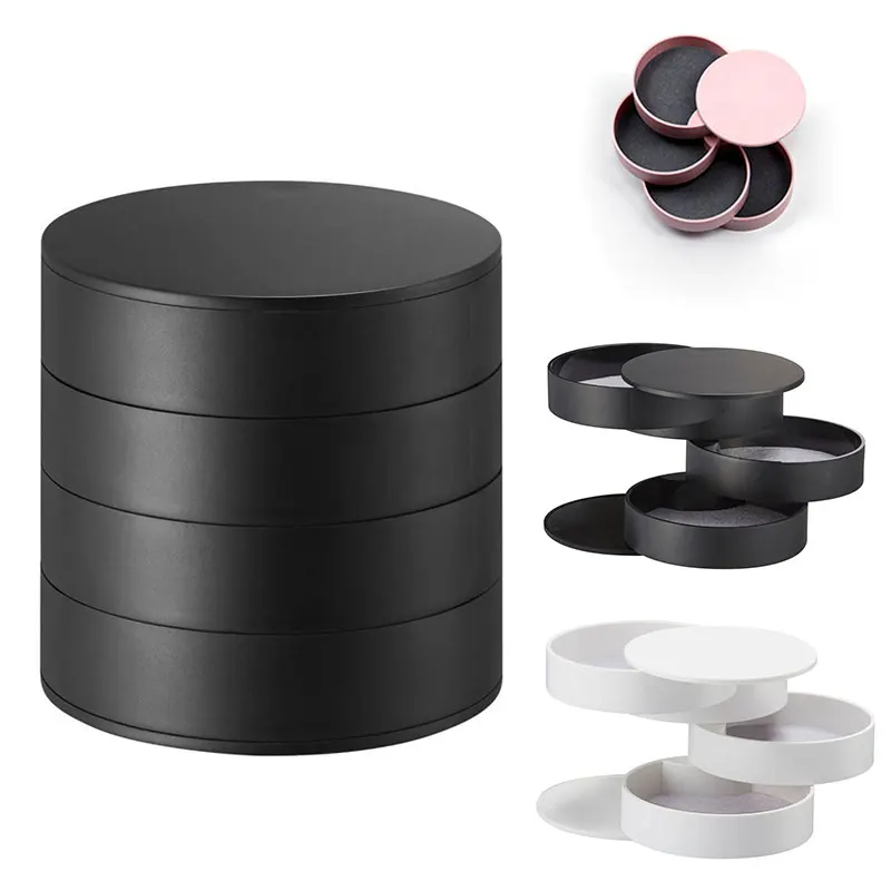 

Rotatable Jewelry Box 4 Layers with Lid Round Shape Case for Ring Earrings Necklace CX17