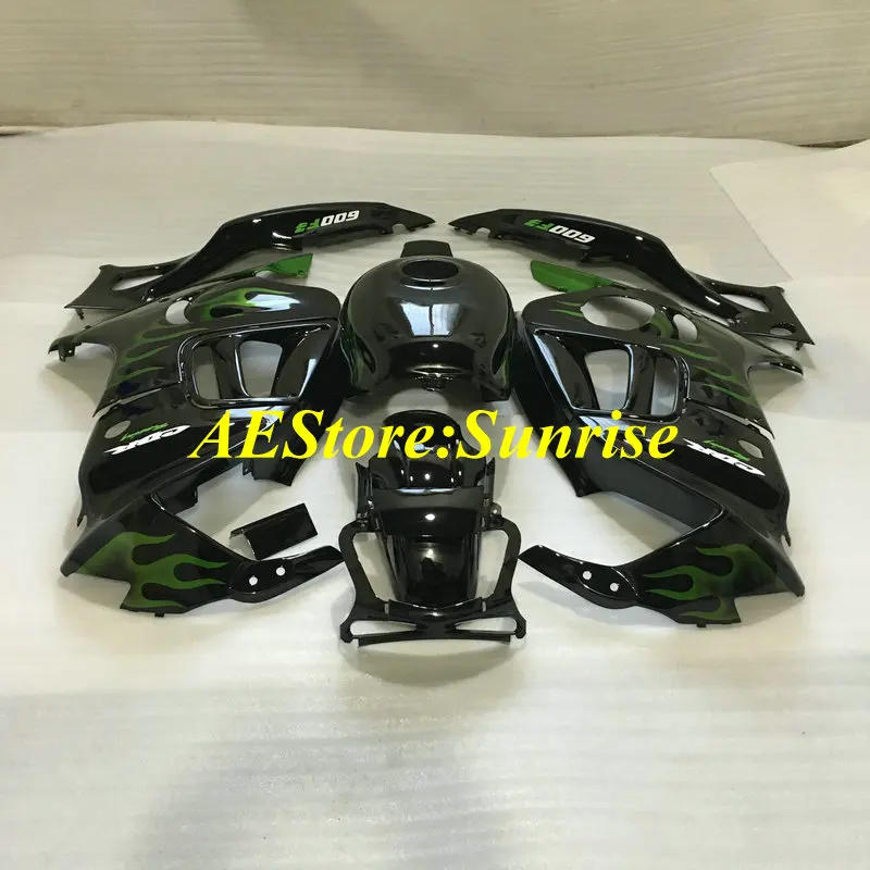ABS обтекатель комплект для HONDA CBR600F3 97 98 CBR600 F3 CBR 600F3 1997 1998 600 зеленое пламя черное