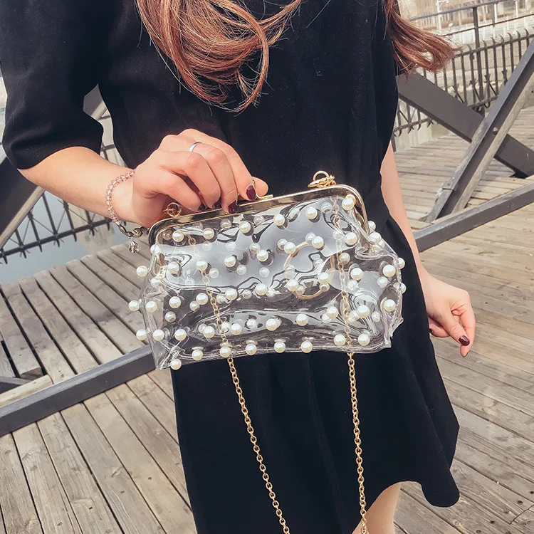 Pvc Frizione Borsa Tracolla Trasparente Ragazze Del Con In White 2018 Di Della Piccola Donne Modo Catena Messaggero Delle Ologramma Laser Colorata Perla Sacchetto YHw6I1