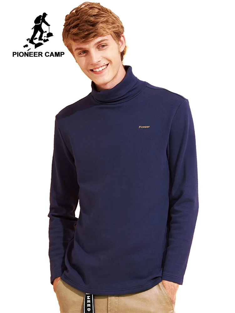 Пионерский лагерь Новая повседневная водолазка футболка брендовая мужская-одежда одноцветный высокий воротник футболки мужские Качество стрейч футболка для мужчин ACT702271