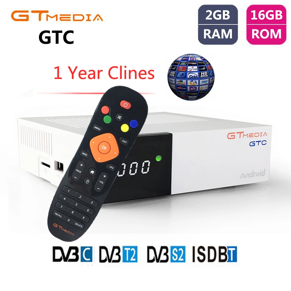 GTMEDIA GTC DVB-T2 DVB-S2 спутниковый ресивер Смарт ТВ коробка Android 6,0 Amlogic S905D ISDB-T DVB-C ТВ-тюнер + 1 год Cccam рецепторов