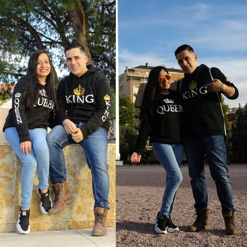 2018 KING Queen Hoodies Crown Print Unisex Men Women Spring Hoodies Sweatshirt for Couple Lovers Winter Letter Hooded Pullovers Hoodies