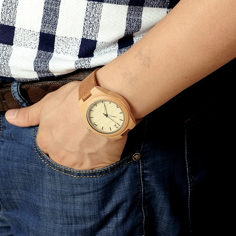 BOBO BIRD Men Watch Bamboo Wooden Quartz Wristwatches Male with Luminous Hands with Leather Band in Gift Box relojes hombre