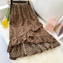 Летняя эластичная юбка с оборками с завышенной талией рыбий хвост леопардовая юбка для женщин модная Женская рабочая одежда юбки женские saia saias faldas