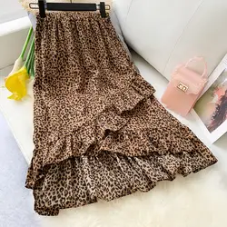 Летняя эластичная юбка с оборками с завышенной талией рыбий хвост леопардовая юбка для женщин модная Женская рабочая одежда юбки женские