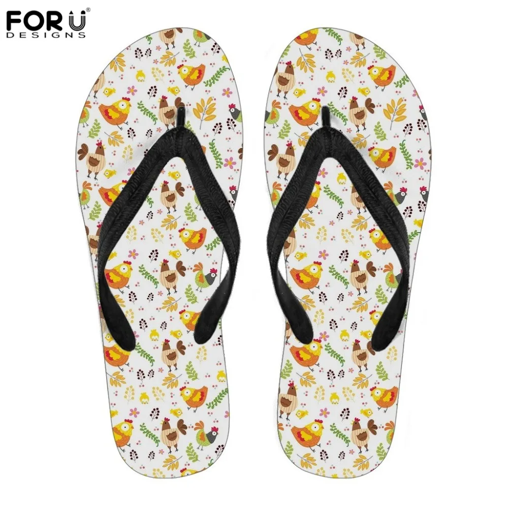 

FORUDESIGNS Slippers Funny Animal Chicken Pattern Summer Women Flip Flops Fashion Home/Bath Ladies Flip Flop Flats Light Beach