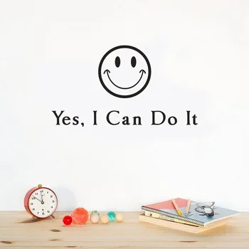 

Smiley Vinyl Removable Wall Stickers I Can Do It English Quotes Home Bedroom Decals Office Study Room Art Wall Dceoration