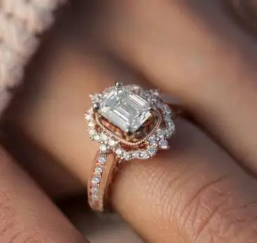 Women's Rose Gold Large Zircon Wedding Ring Fashion Statement Ladies Charm Romantic Bijoux Jewelry 2018 New | Украшения и