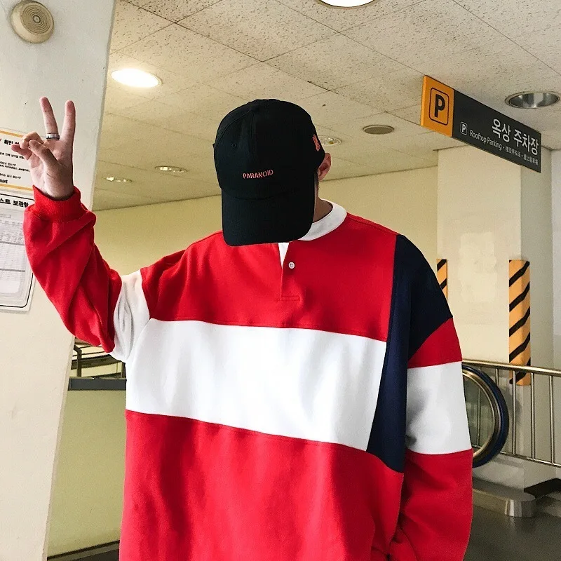 

Fashion Casual Men's Hoodie Spring And Autumn New M-XL Color Matching Cotton Loose Pullover Three-color PersonalityYouth Popular