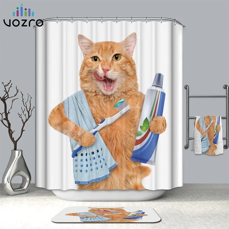 VOZRO Водонепроницаемый 3d Lovelycat декоративные занавески для ванной комнаты Bape Cortina Rideau De Douche Свадебные украшения Douchegordijn