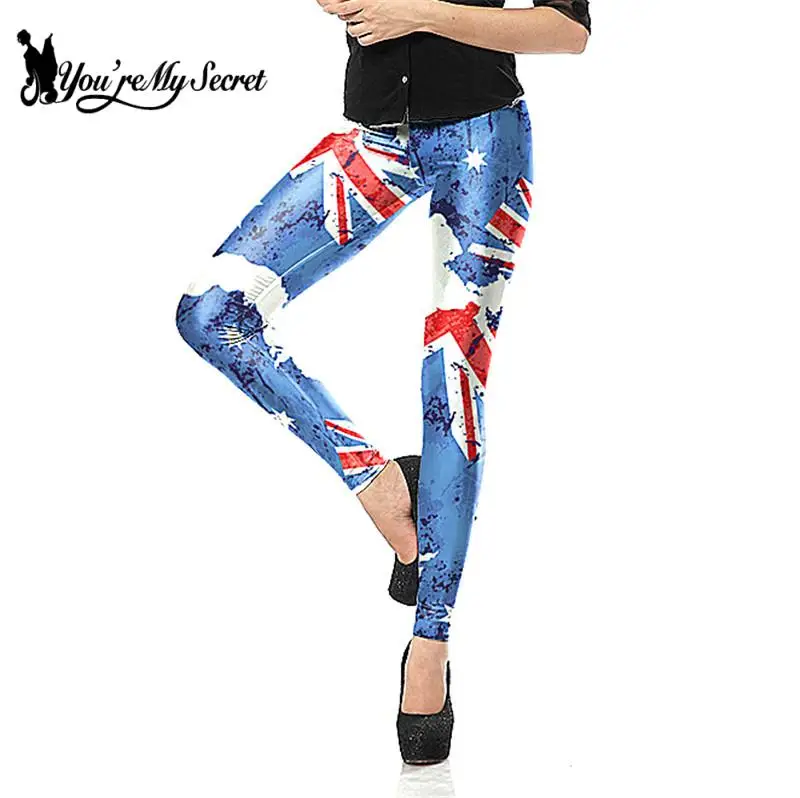 

[You're My Secret] Low Price National Flag Printing Leggings For Women Fashion Contrast Color Pants For Fitness Workout Leggins