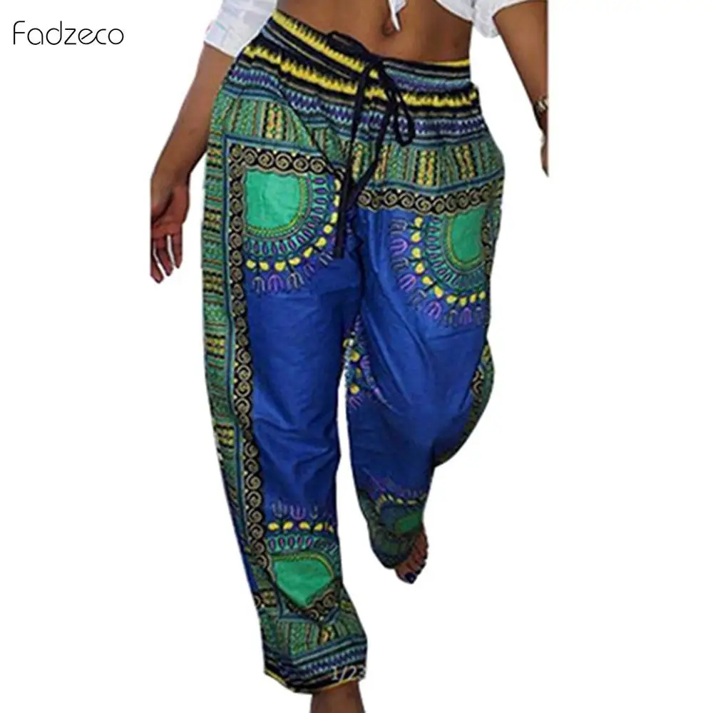 Fadzeco женский комбинезон с принтом в африканском стиле, женские свободные штаны с низкой талией и широкими штанинами, штаны с вышивкой в этническом стиле, повседневные штаны в африканском стиле