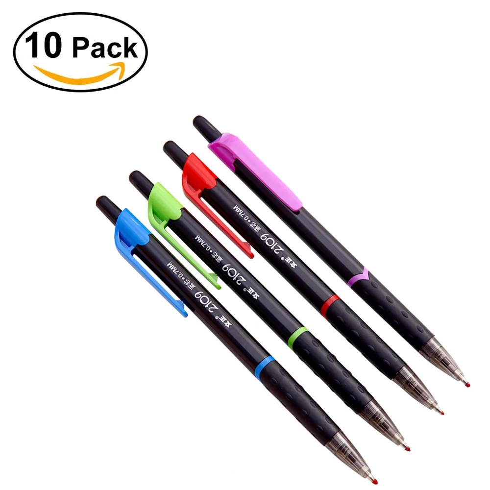 10pcs/pack Retractable Ballpoint Pens, Black Barrel Medium Point Ball