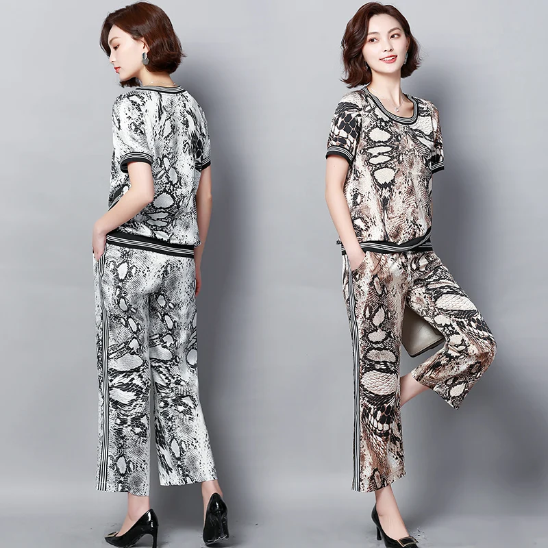 

Woman Snake Two Piece Outfit Matching Set 2019 Summer Co-ord Set Wide Pant and Top Plus Size Large 3xl 4xl 5xl Casual Clothing