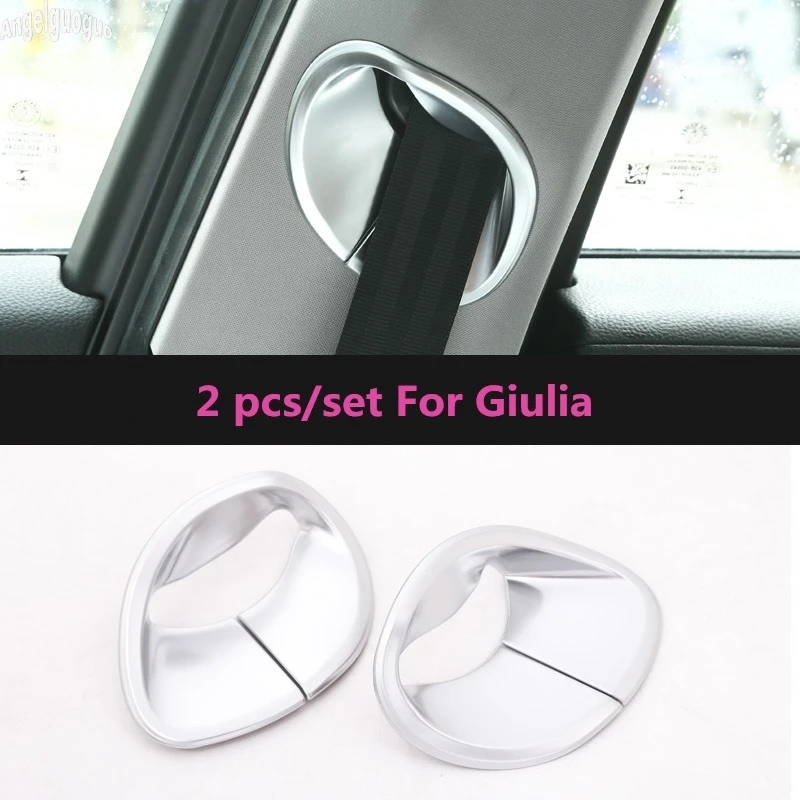 2 pcs ABS chrome For Alfa Romeo Giulia 2017 18 Accessories Car Seat belt limit decoration cover cap B Column sticker car-styling