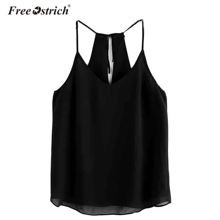 

Free Ostrich Summer High Quality Sexy Chiffon Camis Women Loose Sleeveless Lace Up Solid Tank Crop Tops vest femme