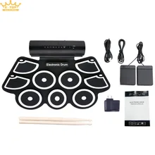 Portable Roll Up Electronic Drum Set 9 Silicon Pads Built-in Speakers Support USB MIDI Drumsticks Foot Pedals