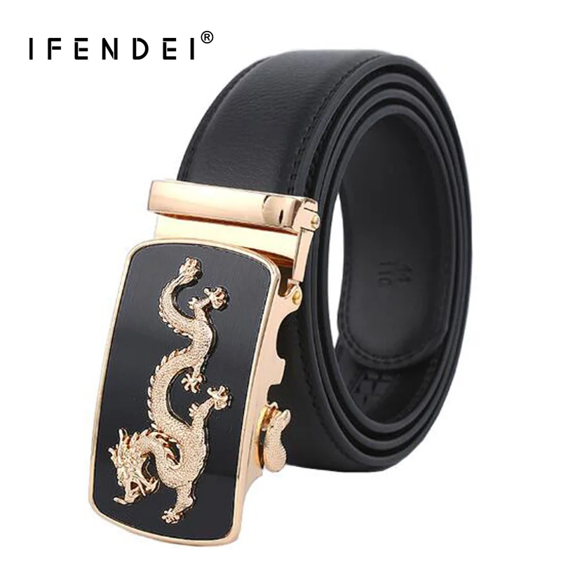 

High Quality Auto Belt For Men Cowhide Genuine Leather Belt Luxury Alloy Dragon Buckle Business Casual Layer Leather Male Cintos