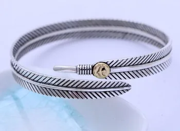 

Women's Feather Bracelet Bangle 925 Sterling Silver Adjusable